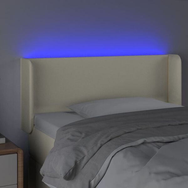 vidaXL Cabeceira de cama c/ LED 93x16x78/88 cm couro artificial cr&egrave;me