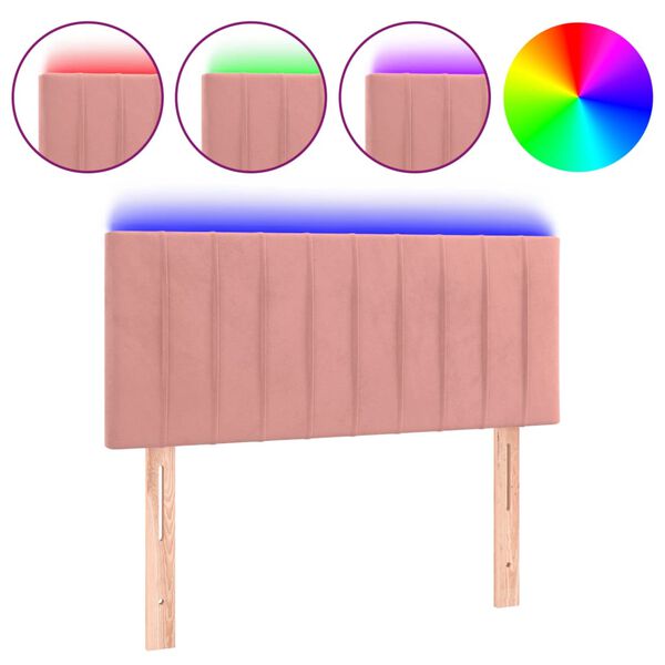vidaXL Cabeceira de cama c/ luzes LED veludo 80x5x78/88 cm rosa