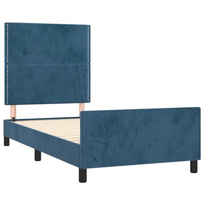 vidaXL Estrutura de cama c/ cabeceira 90x200 cm veludo azul-escuro