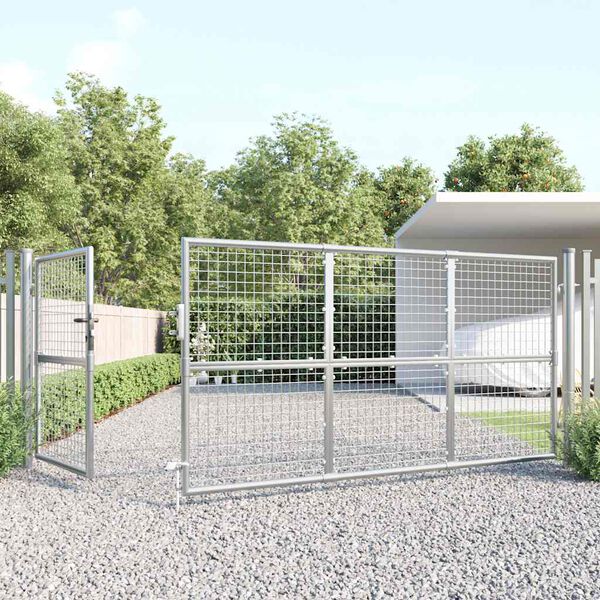 vidaXL Port&atilde;o de jardim em tela met&aacute;lica cor prata 350x125 cm a&ccedil;o galvanizado.