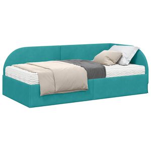 vidaXL Estrutura de Cama de Canto com Colch&atilde;o 2 unid. Turquesa Veludo