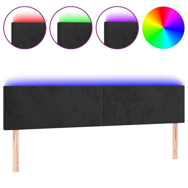 vidaXL Cabeceira de cama c/ luzes LED veludo 160x5x78/88 cm preto