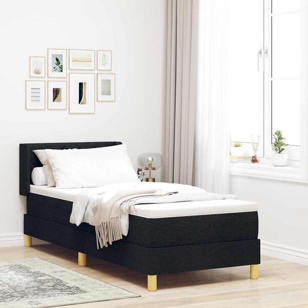 vidaXL Cama Box com colch&atilde;o com cabeceira Preto 200 x 80 cm Poli&eacute;ster