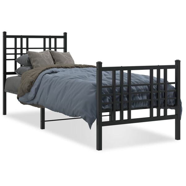 vidaXL Estrutura de cama com cabeceira e p&eacute;s 80x200 cm metal preto