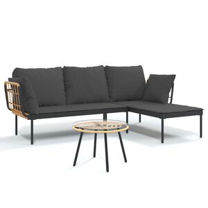 vidaXL 3pcs conjunto lounge jardim c/ almofad&otilde;es cinza-escuros vime PE