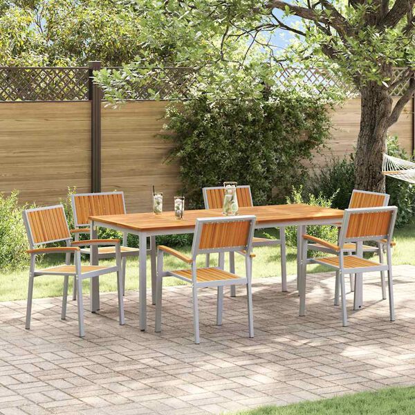 vidaXL Conjunto de Jantar para Jardim 7 pcs Cinzento e castanho