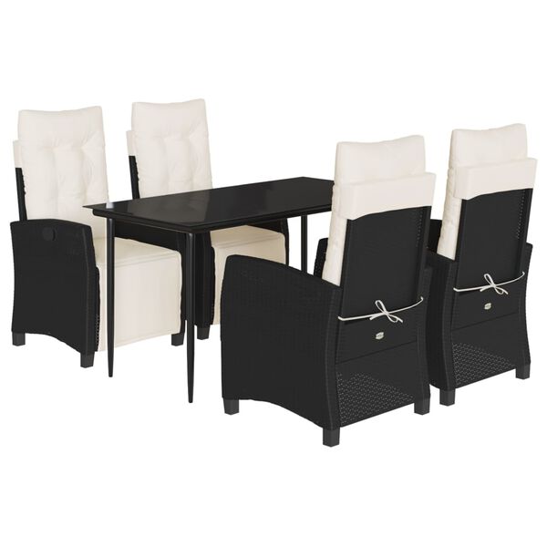 vidaXL 5 pcs conjunto de jantar p/ jardim c/ almofad&otilde;es vime PE preto