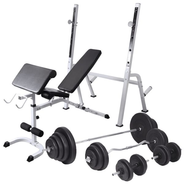 vidaXL Banco muscula&ccedil;&atilde;o c/ suporte p/ pesos + barras e halteres 120 kg