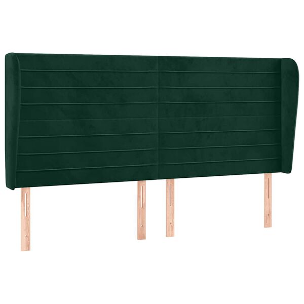 vidaXL Cabeceira cama c/ abas veludo 183x23x118/128 cm verde-escuro