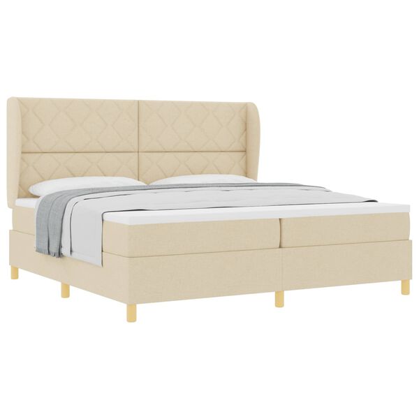 vidaXL Cama Box com colch&atilde;o com cabeceira Creme 200 x 200 cm tecido