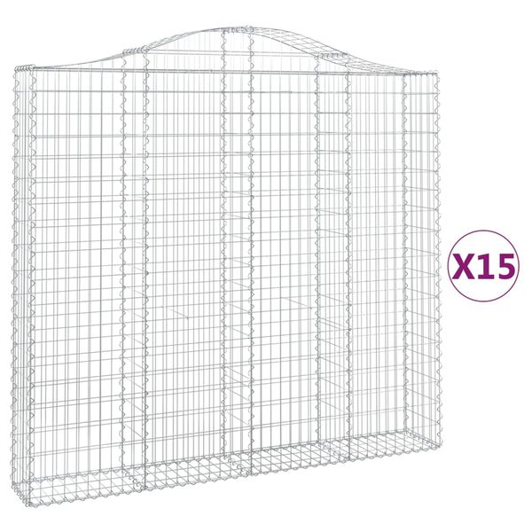 vidaXL Cestos gabi&atilde;o arqueados 15 pcs 200x30x180/200 ferro galvanizado