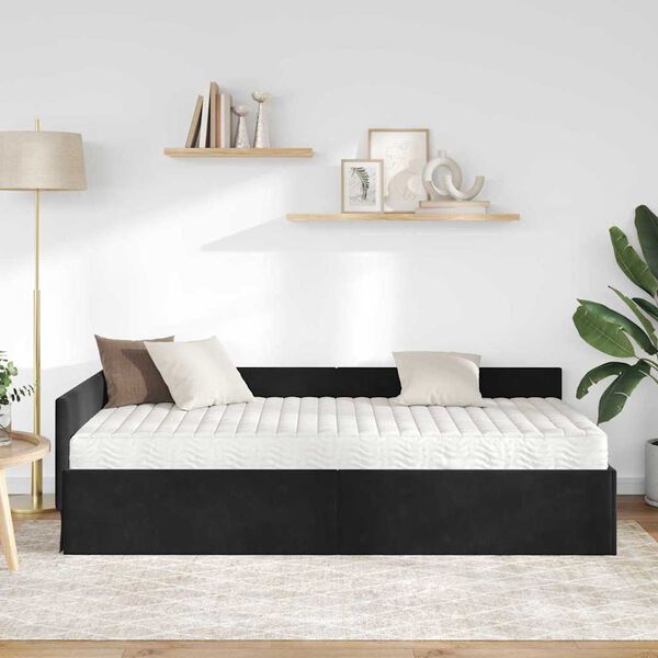 vidaXL Estrutura de Cama de Canto com Colch&atilde;o 2 pcs Preto Veludo