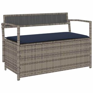 vidaXL Banco de jardim com espa&ccedil;o de armazenamento e almofada, em rattan sint&eacute;tico cinza, da