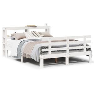 vidaXL Estrutura cama c/ cabeceira 135x190 cm pinho maci&ccedil;o branco