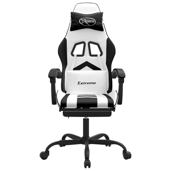 vidaXL Cadeira gaming c/ apoio p/ p&eacute;s couro artificial preto e branco