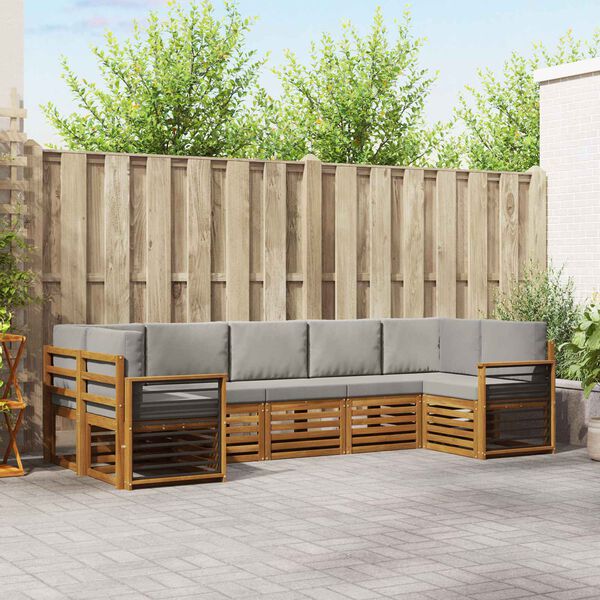 vidaXL Conjunto de Sof&aacute; Sectional 7 pcs Cinza Natural e Claro