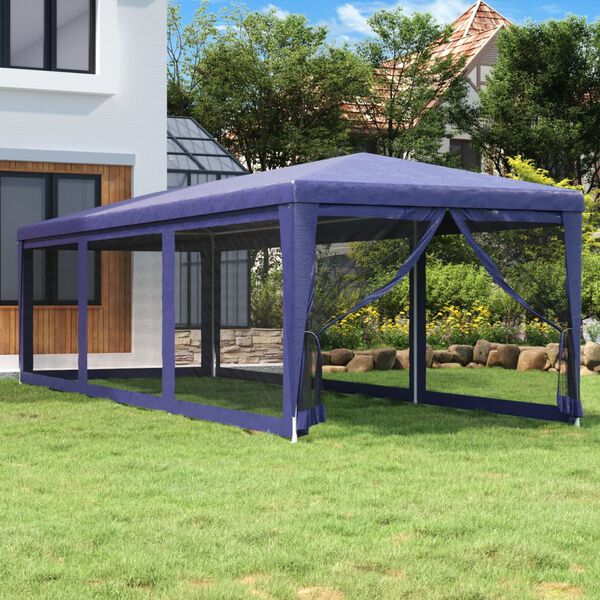 vidaXL Tenda para festas c/ 8 paredes laterais em rede 3x9 m PEAD azul