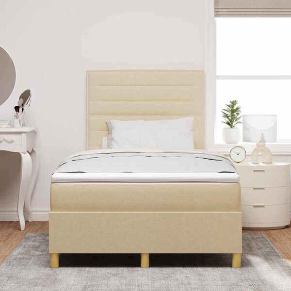 vidaXL Cama Box Spring LED com colch&atilde;o Creme 120 x 190 cm tecido