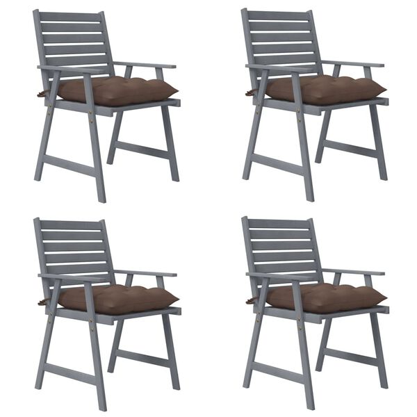 vidaXL Cadeiras de jantar p/ jardim 4 pcs c/ almofad&otilde;es ac&aacute;cia maci&ccedil;a