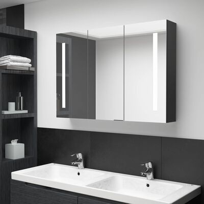 vidaXL Armário espelhado casa de banho LED 89x14x62 cm preto brilhante
