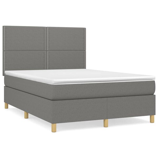 vidaXL Cama com molas/colch&atilde;o 140x190 cm tecido cinzento-escuro