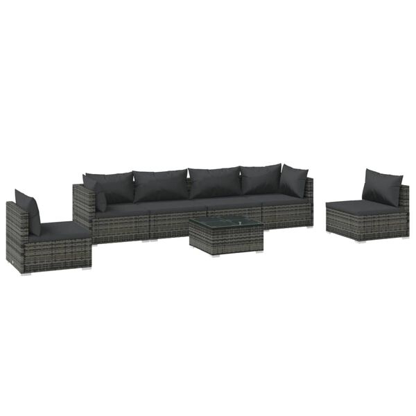 vidaXL 7 pcs conjunto lounge de jardim c/ almofad&otilde;es vime PE cinzento