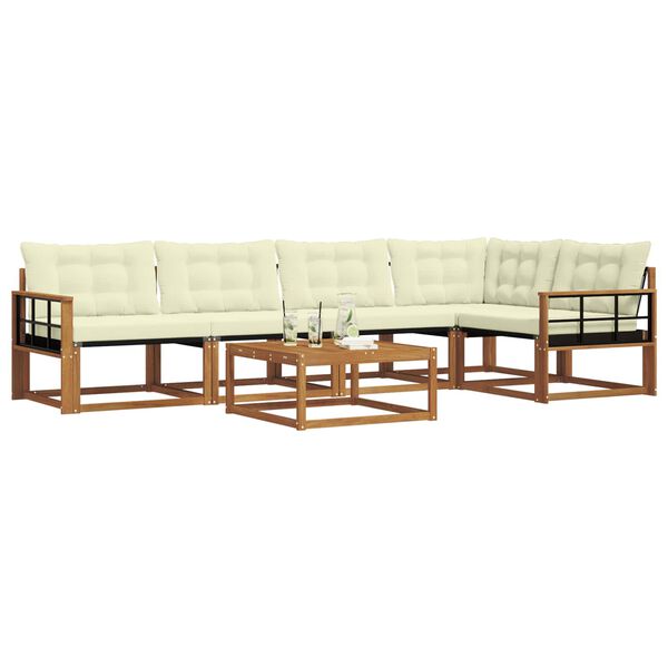 vidaXL Conjunto de Sof&aacute;s para Exterior 6 pcs Natural e Creme