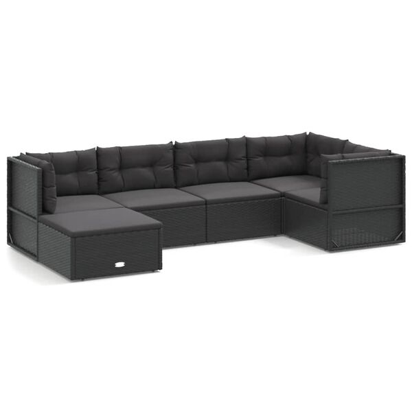 vidaXL 6 pcs conjunto lounge de jardim c/ almofad&otilde;es vime PE preto