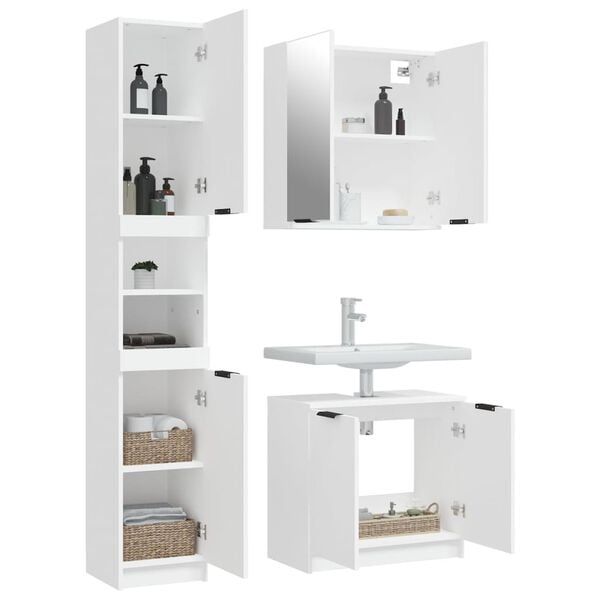 vidaXL 3 pcs conjunto m&oacute;veis casa de banho madeira processada branco