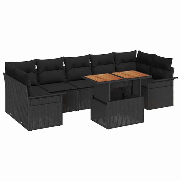 vidaXL Conjunto de Sof&aacute; de Jardim 8 pcs Preto Rattan Sint&eacute;tico