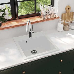 vidaXL Lava-lou&ccedil;a com 1 cuba granito branco