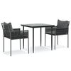 vidaXL 3 pcs conjunto de jantar p/ jardim c/ almofad&otilde;es vime PE e a&ccedil;o