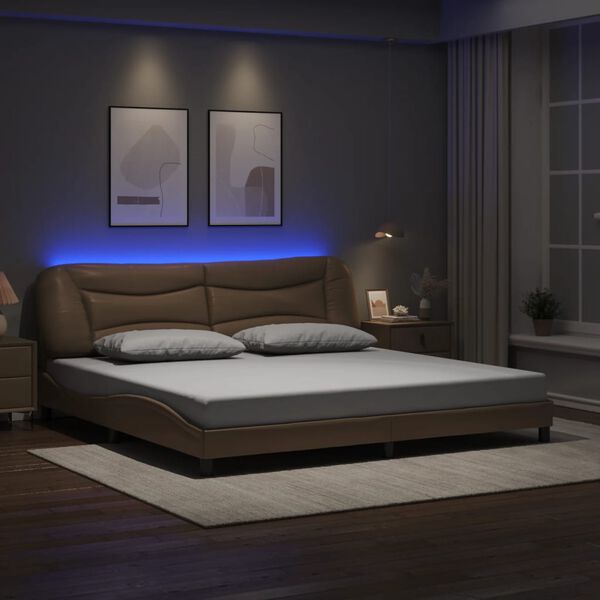 vidaXL Estrutura de cama com LED sem colch&atilde;o Hvar 200x200 cm cappuccino