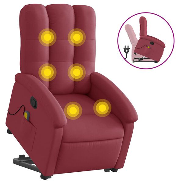 vidaXL Poltrona de massagens reclin. elevat&oacute;ria tecido vermelho tinto