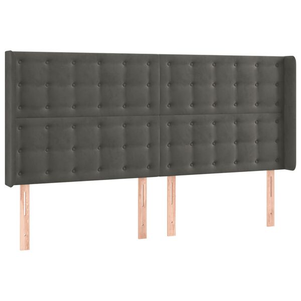 vidaXL Cabeceira cama c/ abas veludo 183x16x118/128 cm cinzento-escuro