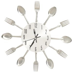 vidaXL Rel&oacute;gio de parede design colher e garfo 31 cm alum&iacute;nio prateado