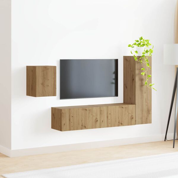 vidaXL Conjunto de m&oacute;vel de TV 4 pcs Carvalho Artesanal