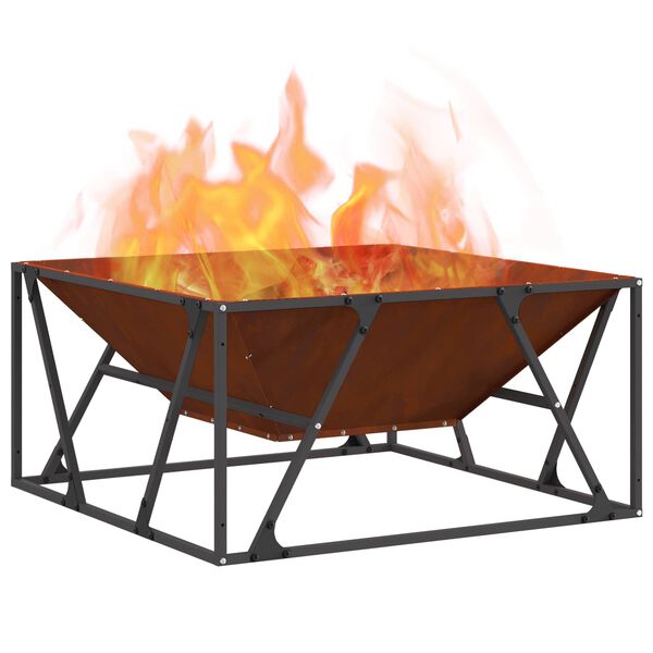 vidaXL Fire Pit Castanho 80 x 80 x 40 cm A&ccedil;o resistente &agrave;s intemp&eacute;ries