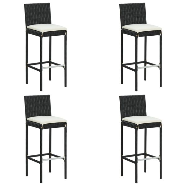 vidaXL Bancos de bar com almofad&otilde;es para jardim 4 pcs vime PE preto