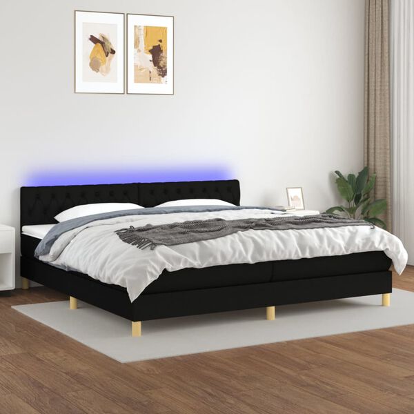 vidaXL Cama box spring c/ colch&atilde;o e LED 200x200 cm tecido preto