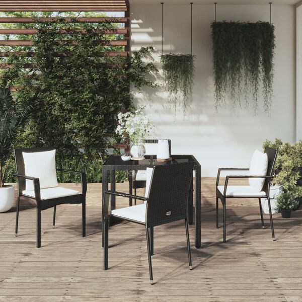 vidaXL 5 pcs conjunto de jantar p/ jardim c/ almofad&otilde;es vime PE preto