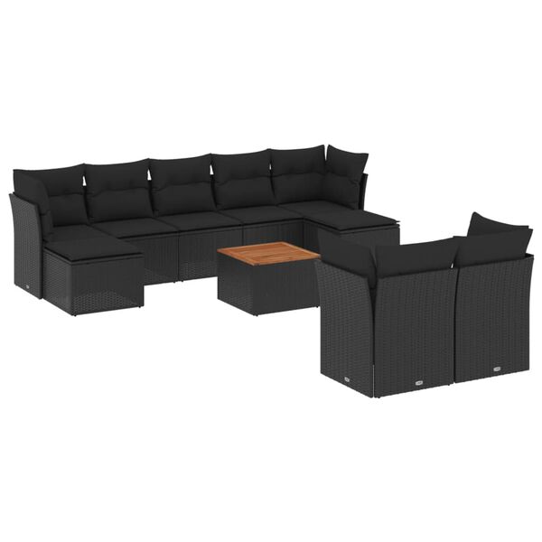 vidaXL 10 pcs conjunto sof&aacute;s de jardim c/ almofad&otilde;es vime PE preto