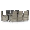 vidaXL 9 pcs conjunto de jantar p/ jardim c/ almofadões vime PE cinza