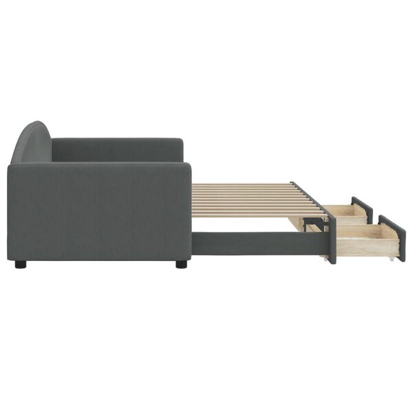 vidaXL Sofá-cama c/ gavetão e gavetas 90x200 cm tecido cinzento-escuro