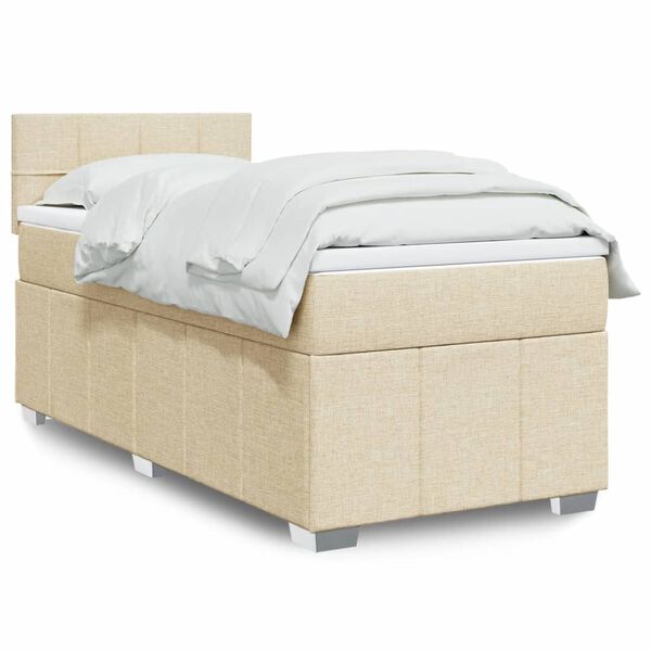 vidaXL Cama com molas/colch&atilde;o 100x200 cm tecido cor creme