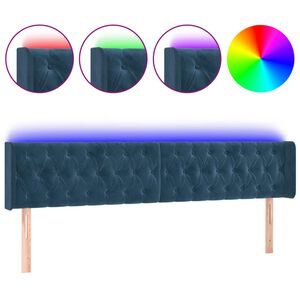vidaXL Cabeceira cama c/ luzes LED veludo 203x16x78/88 cm azul-escuro