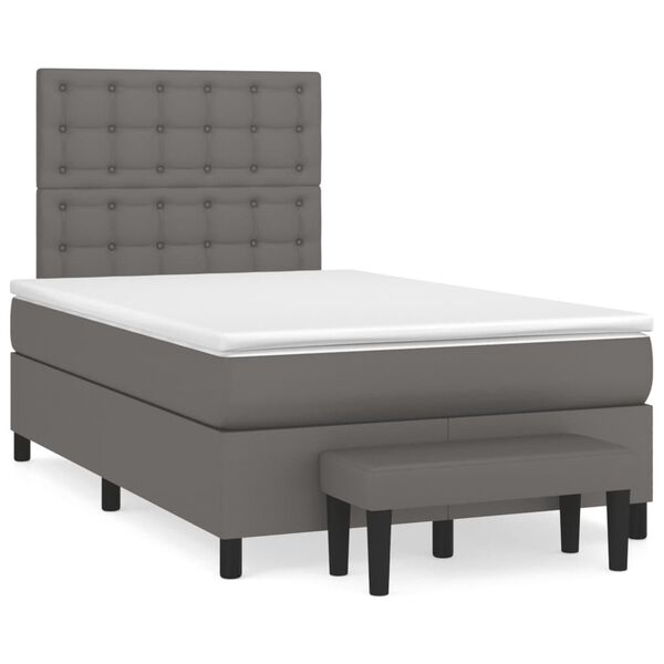 vidaXL Cama boxspring com colch&atilde;o 120x190 cm couro artificial cinzento