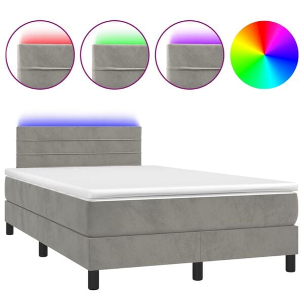vidaXL Cama box spring c/ colch&atilde;o/LED 120x200 cm veludo cinzento-claro