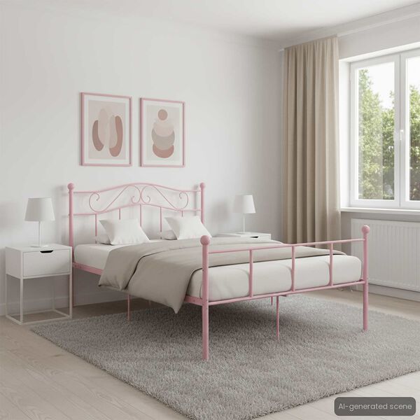 vidaXL Estrutura de cama 140x200 cm metal rosa