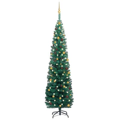 vidaXL Árvore Natal artificial fina pré-iluminada c/ bolas 210cm verde